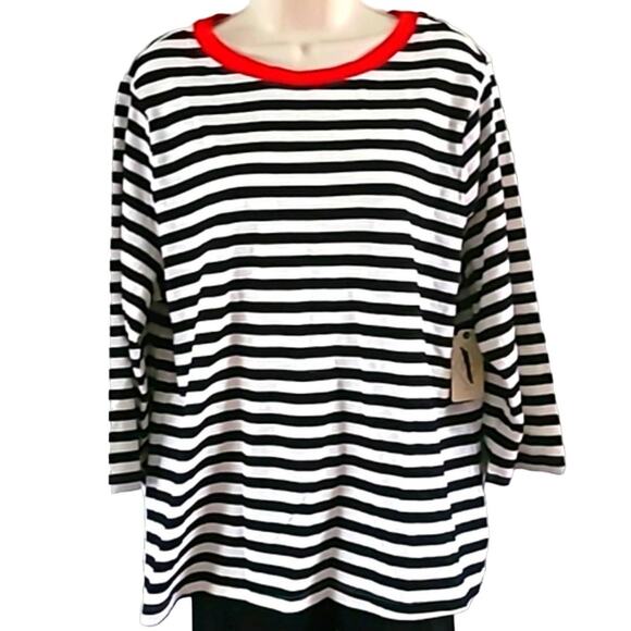 St. John's Bay Women's Black White Stripe Long Sleeve Tee Shirt Size 0X NWOT - Picture 4 of 5